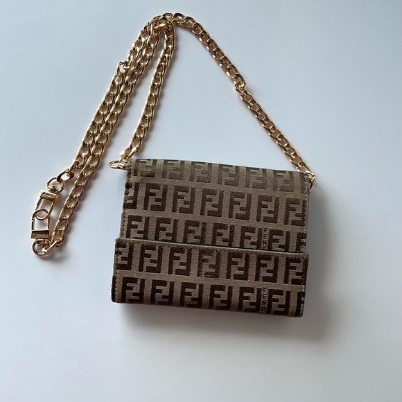Fendi Handbags - Fendi Brown Monogram Wallet with Gold Chain